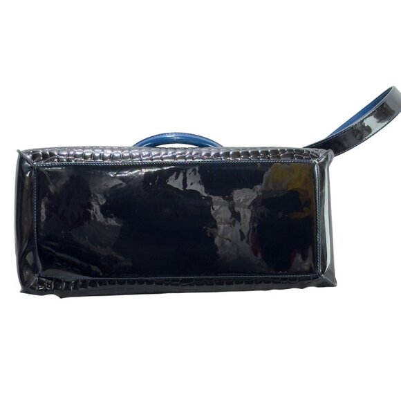 Folli Follie Glossy Croc-Embossed Shoulder Bag Handles Adjustable Strap Blue/Bla - Picture 6 of 12